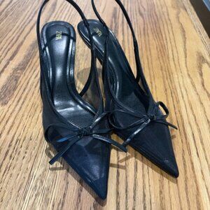 ZARA Black Mesh Heels with Bow